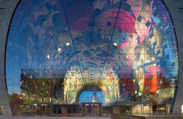 Façade type filets de câbles Markthal Rotterdam